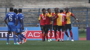 East Bengal celebrate their goal against Dempo