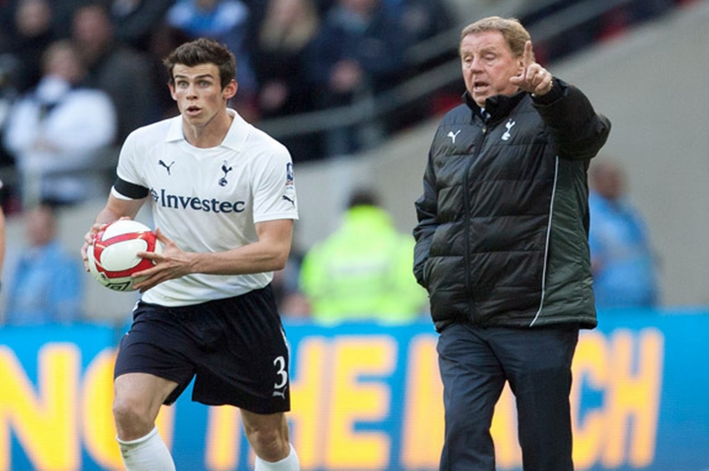 Tottenham Manager Harry Redknapp and Gareth Bale during the Tottenham Hotspur v Chelsea FA Cup Semi Final April 15th 2012-814570(c)atomicsoda
