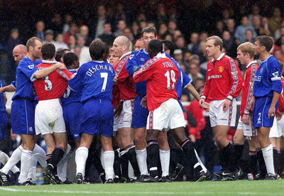 Players clash after Nicky Butt kicked Dennis Wise