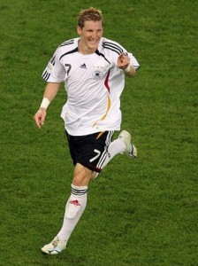 Schweinsteiger celebrates scoring for Germany
