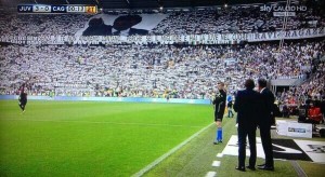 Banners displayed by the Curva Sud section in support of Antonio Conte during the final home game last season against Cagliari
