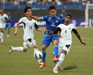 Sunil Chhetri of India in action against Pakistan.