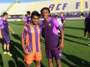Pratik with Fiorentina's Juan Cuadrado 