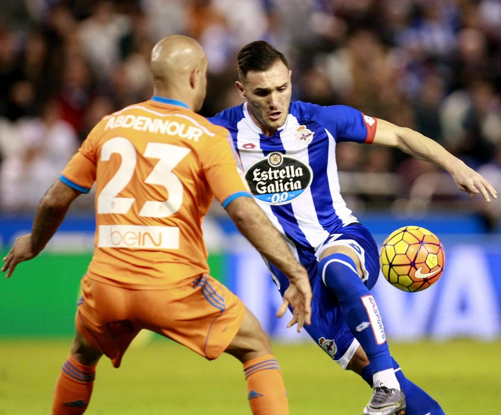 Lucas Perez could be on his way to England as Arsenal and Everton fight it out to get their hands on the striker. (Picture Courtesy - AFP/Getty Images)