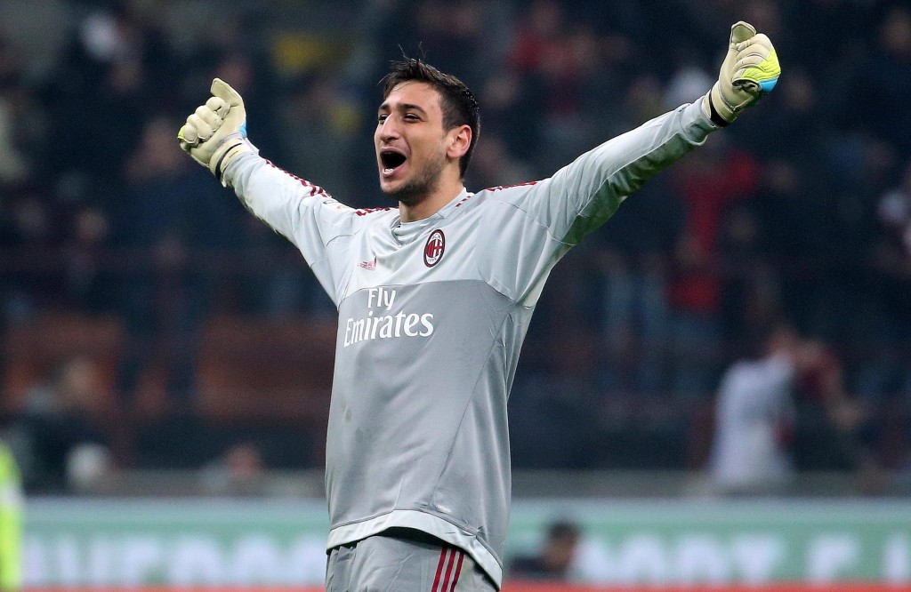 Milan's goalkeeper Gianluigi Donnarumma reacts during the Italian serie A soccer match between Ac Milan and Fc Internazionale at Giuseppe Meazza stadium in Milan, Italy, 31 January 2016. (Photo by Matteo Bazzi/EPA)