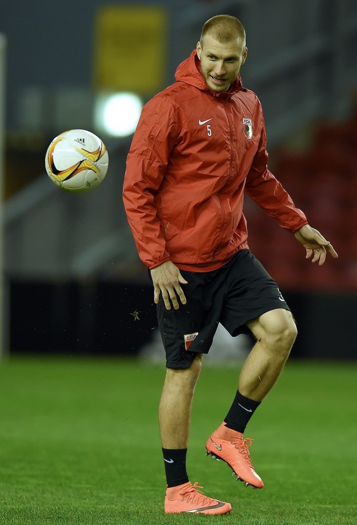 Ragnar Klavan attends a training session at Anfield in Liverpool, Britain, 24 February 2016. EPA/PETER POWELL