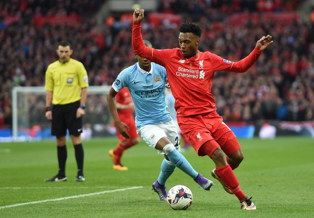 Daniel Sturridge (in red) of Liverpool