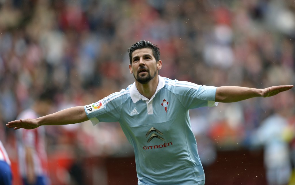 Celta Vigo's forward Nolito celebrates a goal during the Spanish league football match Real Sporting de Gijon vs RC Celta de Vigo at El Molinon stadium in Gijon on April 10, 2016. / AFP / MIGUEL RIOPA (Photo credit should read MIGUEL RIOPA/AFP/Getty Images)