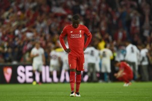 Liverpool's Belgian forward Christian Benteke reacts after losing the UEFA Europa League final football match between Liverpool FC and Sevilla FC at the St Jakob-Park stadium in Basel, on May 18, 2016. AFP PHOTO / PAUL ELLIS / AFP / PAUL ELLIS (Photo credit should read PAUL ELLIS/AFP/Getty Images)
