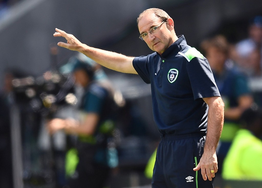 Ireland's coach Martin O'Neill gestures during the Euro 2016 round of 16 football match between France and Republic of Ireland at the Parc Olympique Lyonnais stadium in Décines-Charpieu, near Lyon, on June 26, 2016. / AFP / FRANCK FIFE (Photo credit should read FRANCK FIFE/AFP/Getty Images)