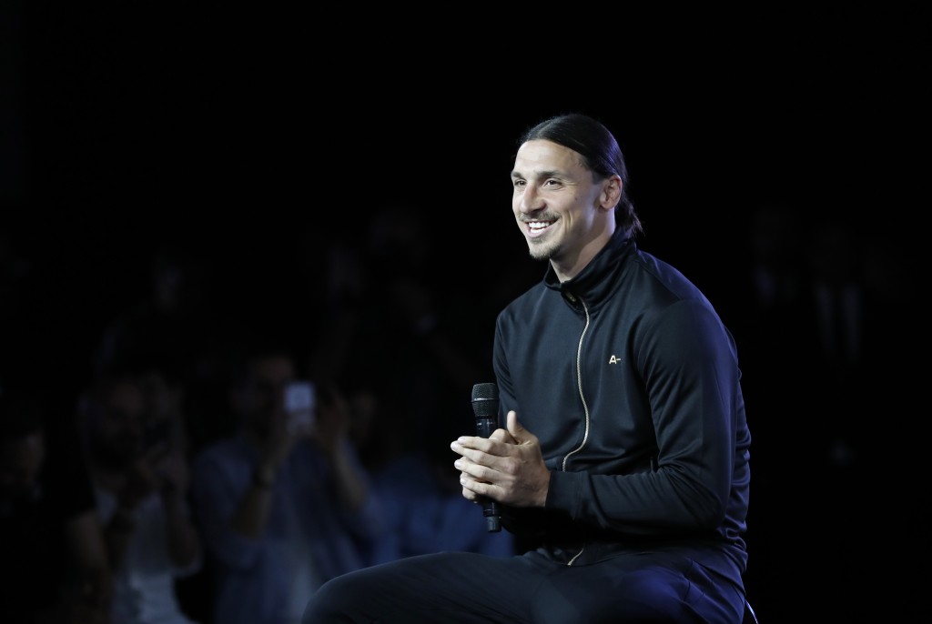 Former Paris Saint-Germain (PSG) forward Zlatan Ibrahimovic smiles during a press conference for the presentation of his sportswear brand A-Z, on June 7, 2016 in Paris. / AFP / FRANCOIS GUILLOT (Photo credit should read FRANCOIS GUILLOT/AFP/Getty Images)