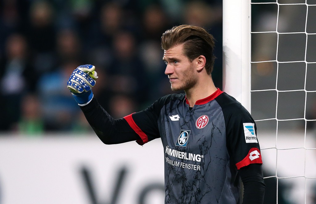 WOLFSBURG, GERMANY - APRIL 09: Goalkeeper Loris Karius of Mainz gestures during the Bundesliga match between VfL Wolfsburg and 1. FSV Mainz 05 at Volkswagen Arena on April 9, 2016 in Wolfsburg, Germany. (Photo by Ronny Hartmann/Bongarts/Getty Images)