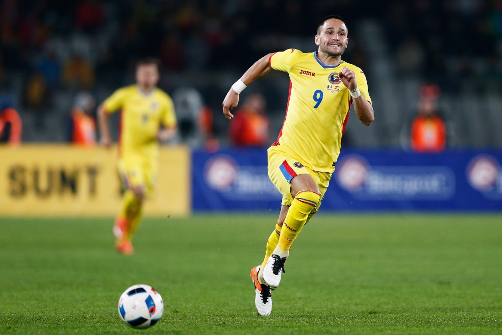 CLUJ-NAPOCA, ROMANIA - MARCH 27: Florin Andone of Romania in action during the International Friendly match between Romania and Spain held at the Cluj Arena on March 27, 2016 in Cluj-Napoca, Romania. (Photo by Dean Mouhtaropoulos/Getty Images)