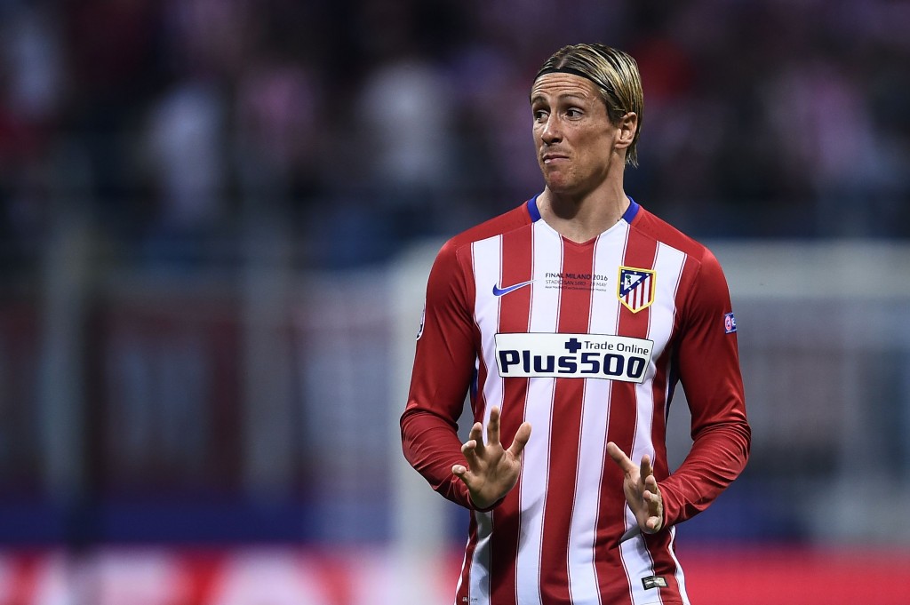 Atletico Madrid's Spanish forward Fernando Torres reacts during the UEFA Champions League final football match between Real Madrid and Atletico Madrid at San Siro Stadium in Milan, on May 28, 2016. / AFP / FILIPPO MONTEFORTE (Photo credit should read FILIPPO MONTEFORTE/AFP/Getty Images)