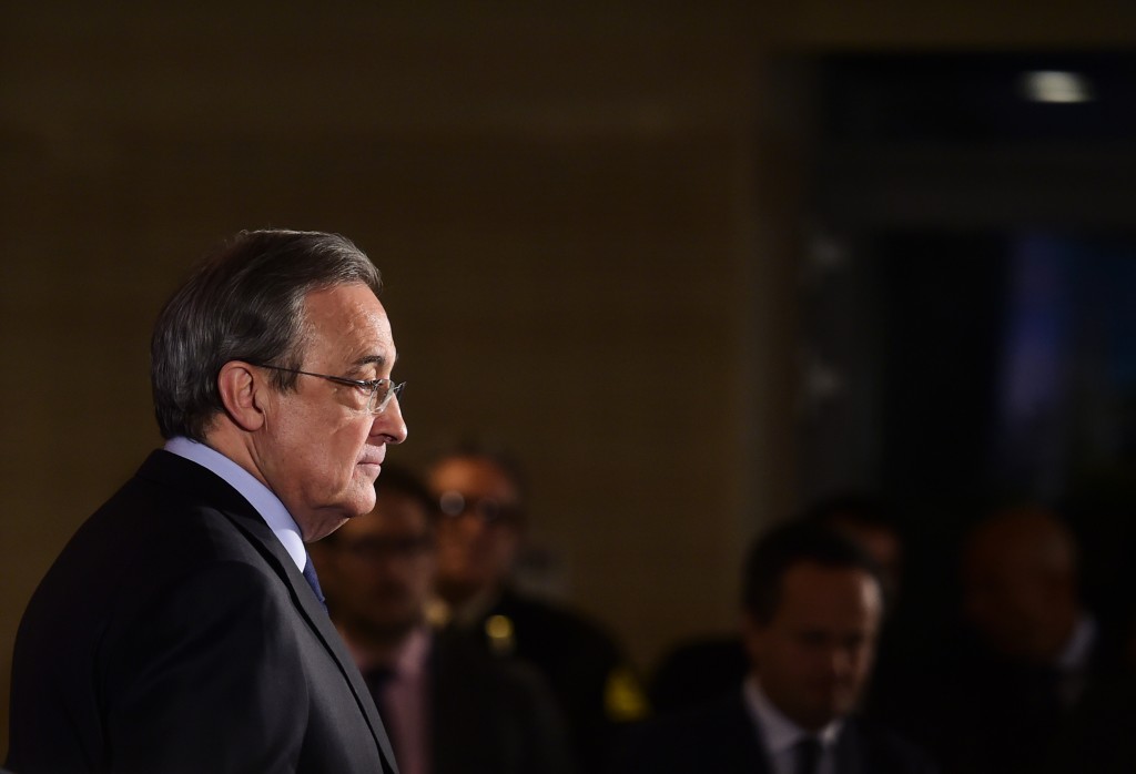Real Madrid's president Florentino Perez looks on after a press conference at the Santiago Bernabeu stadium in Madrid on December 3, 2015, a day after the team fielded a suspended player during a match against Cadiz. Real Madrid edged closer to the Spanish Cup exit door today after third divison Cadiz appealed their midweek cup defeat because the capital giants had inadvertently fielded Russian international Denis Cheryshev, a move that last season saw second division Osasuna booted out of the cup in an almost identical case. AFP PHOTO/ PIERRE-PHILIPPE MARCOU / AFP / PIERRE-PHILIPPE MARCOU (Photo credit should read PIERRE-PHILIPPE MARCOU/AFP/Getty Images)