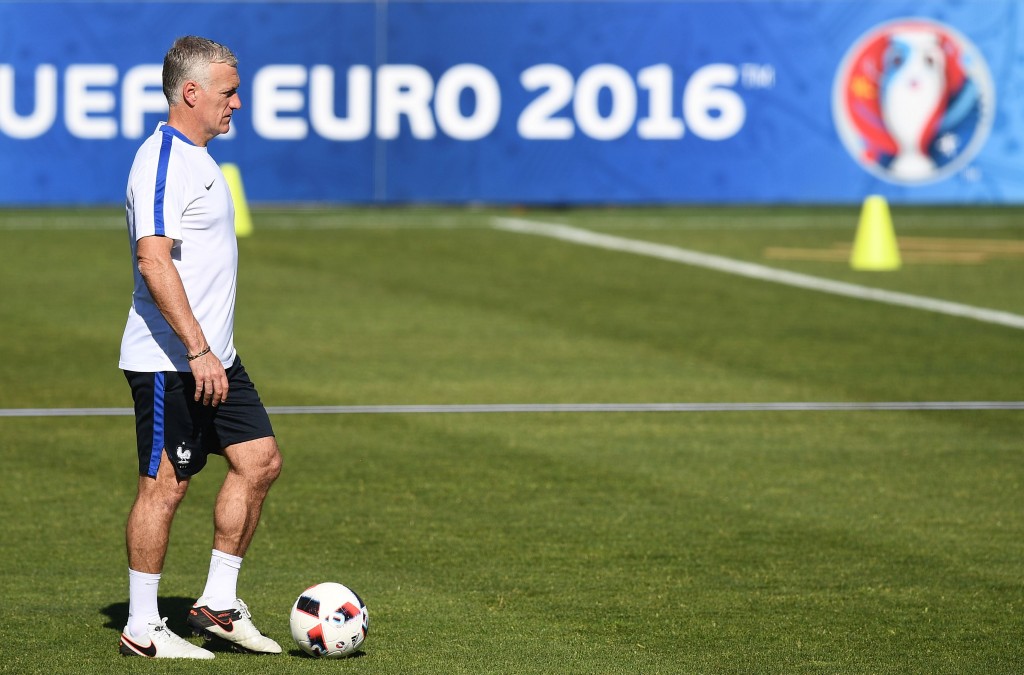 France's coach Didier Deschamps attends a training session by French football players in the southern French city of Marseille on July 6, 2016 on the eve of their Euro 2016 Semi-Final match against Germany. France coach Didier Deschamps has called on Les Bleus to go on the attack to end a 58-year wait to beat Germany in a major tournament and book a spot in the Euro 2016 final. / AFP / FRANCK FIFE (Photo credit should read FRANCK FIFE/AFP/Getty Images)