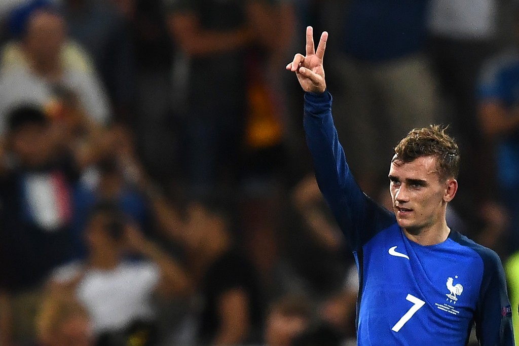 France's forward Antoine Griezmann celebrates after scoring a penalty shot giving France the first goal of the match during the Euro 2016 semi-final football match between Germany and France at the Stade Velodrome in Marseille on July 7, 2016. / AFP / FRANCK FIFE (Photo credit should read FRANCK FIFE/AFP/Getty Images)