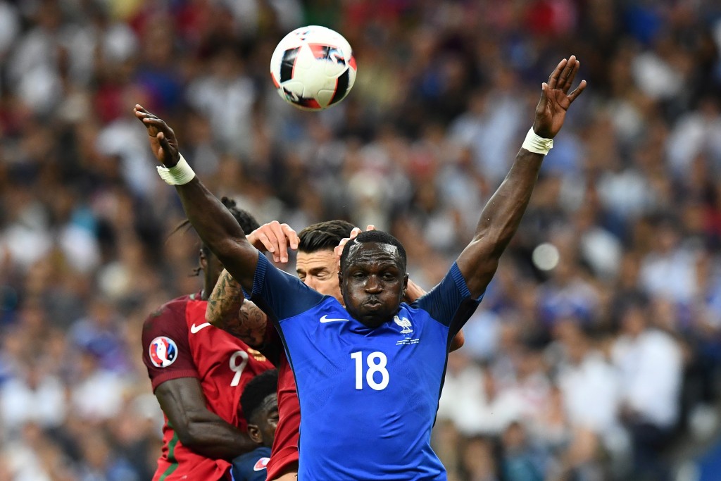 France's midfielder Moussa Sissoko jumps for the ball during the Euro 2016 final football match between France and Portugal at the Stade de France in Saint-Denis, north of Paris, on July 10, 2016. / AFP / FRANCK FIFE (Photo credit should read FRANCK FIFE/AFP/Getty Images)