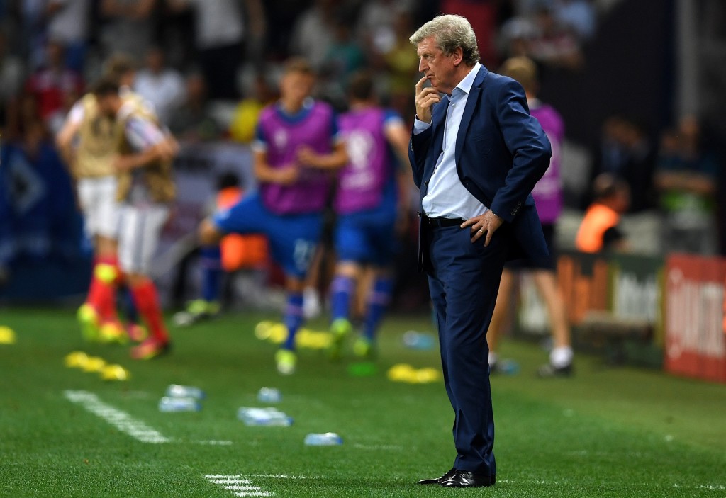 England's coach Roy Hodgson looks on during Euro 2016 round of 16 football match between England and Iceland at the Allianz Riviera stadium in Nice on June 27, 2016. / AFP / PAUL ELLIS (Photo credit should read PAUL ELLIS/AFP/Getty Images)