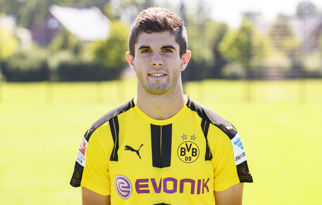 DORTMUND, GERMANY - AUGUST 17: Christian Pulisic poses during the team presentation of Borussia Dortmund on August 17, 2016 in Dortmund, Germany. (Photo by Alexander Scheuber/Bongarts/Getty Images)