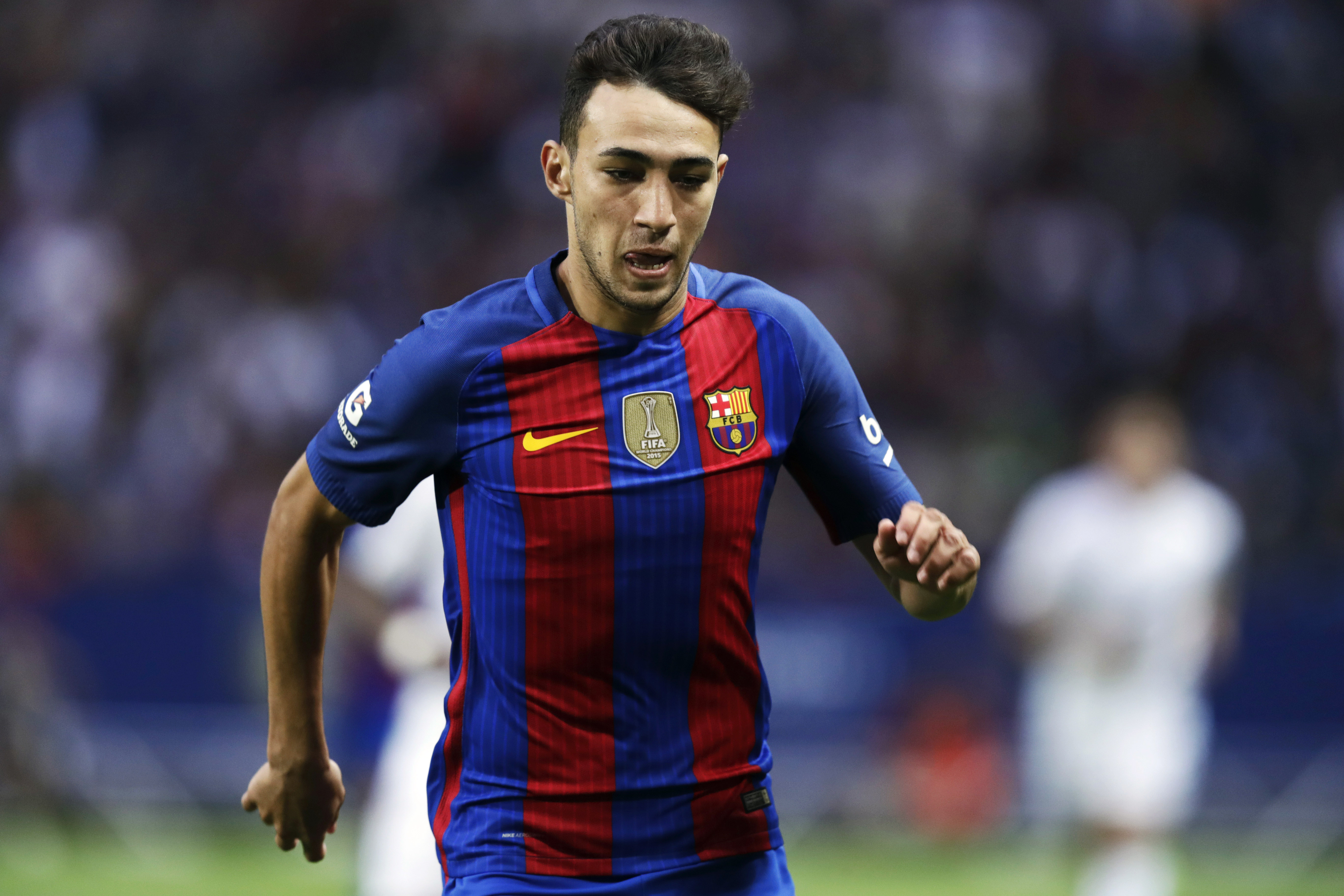 SOLNA, SWEDEN - AUGUST 03: Munir El Haddadi of FC Barcelona during the International Champions Cup match between Leicester City FC and FC Barcelona at Friends arena on August 3, 2016 in Solna, Sweden. (Photo by Nils Petter Nilsson/Ombrello/Getty Images)