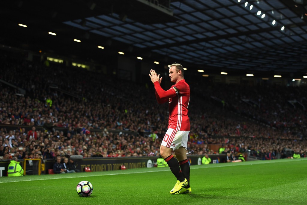 MANCHESTER, ENGLAND - AUGUST 03: Wayne Rooney of Manchester United applauds supporters during the Wayne Rooney Testimonial match between Manchester United and Everton at Old Trafford on August 3, 2016 in Manchester, England. (Photo by Michael Regan/Getty Images)