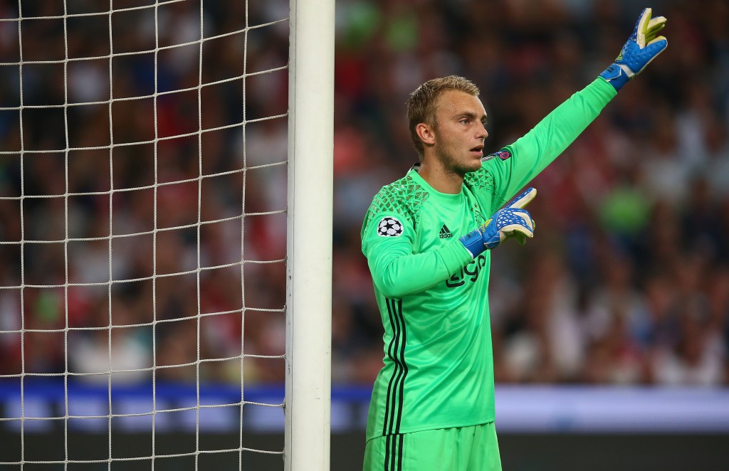 AMSTERDAM, NETHERLANDS - AUGUST 16: Goalkeeper Jasper Cillessen of Ajax in action during the UEFA Champions League Play-off 1st Leg match between Ajax and Rostov at Amsterdam Arena on August 16, 2016 in Amsterdam, Netherlands. (Photo by Christopher Lee/Getty Images)
