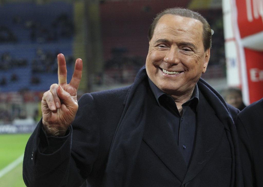 MILAN, ITALY - MARCH 20: AC Milan president Silvio Berlusconi gestures before the Serie A match between AC Milan and SS Lazio at Stadio Giuseppe Meazza on March 20, 2016 in Milan, Italy. (Photo by Marco Luzzani/Getty Images)