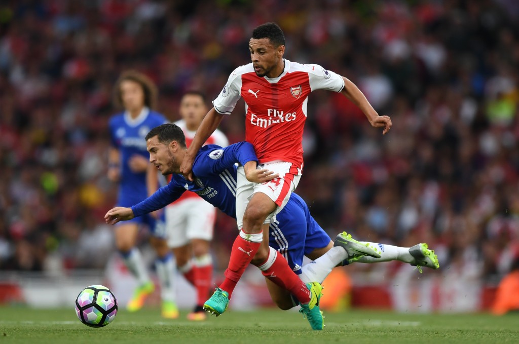 LONDON, ENGLAND - SEPTEMBER 24: Eden Hazard of Chelsea is fouled by Francis Coquelin of Arsneal during the Premier League match between Arsenal and Chelsea at the Emirates Stadium on September 24, 2016 in London, England. (Photo by Shaun Botterill/Getty Images)
