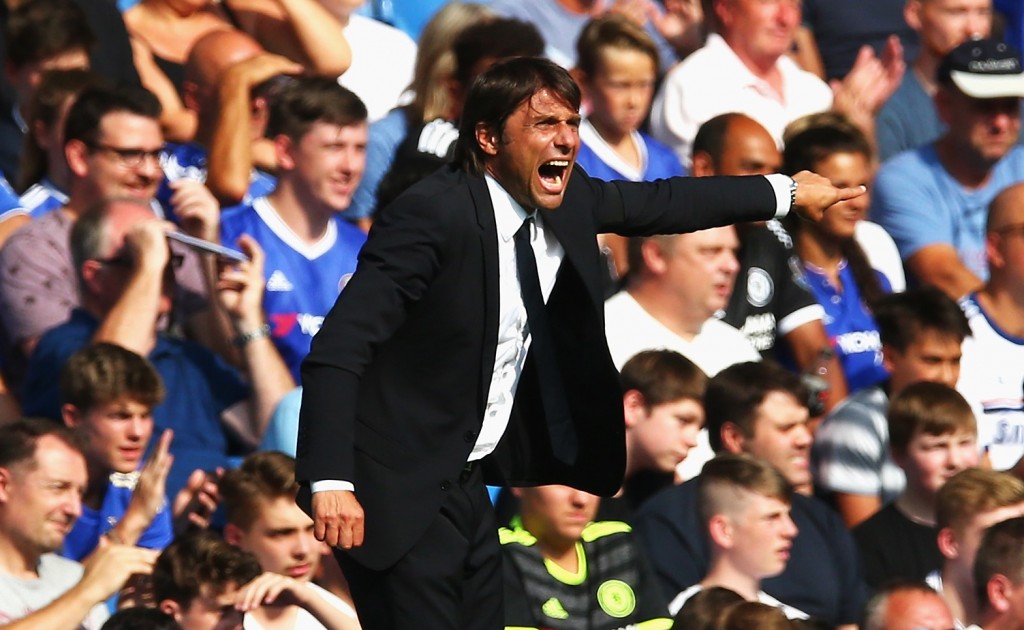 LONDON, ENGLAND - AUGUST 27: Antonio Conte, Manager of Chelsea reacts during the Premier League match between Chelsea and Burnley at Stamford Bridge on August 27, 2016 in London, England. (Photo by Steve Bardens/Getty Images)