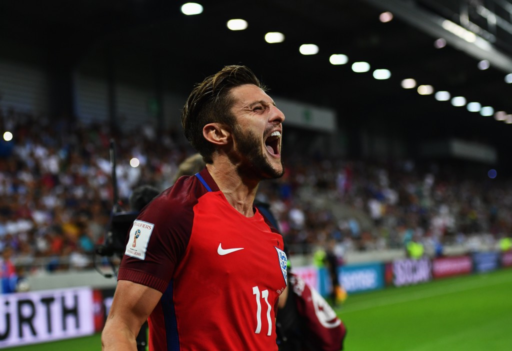 TRNAVA, SLOVAKIA - SEPTEMBER 04: Adam Lallana of England as he scores their first goal during the 2018 FIFA World Cup Group F qualifying match between Slovakia and England at City Arena on September 4, 2016 in Trnava, Slovakia. (Photo by Dan Mullan/Getty Images)