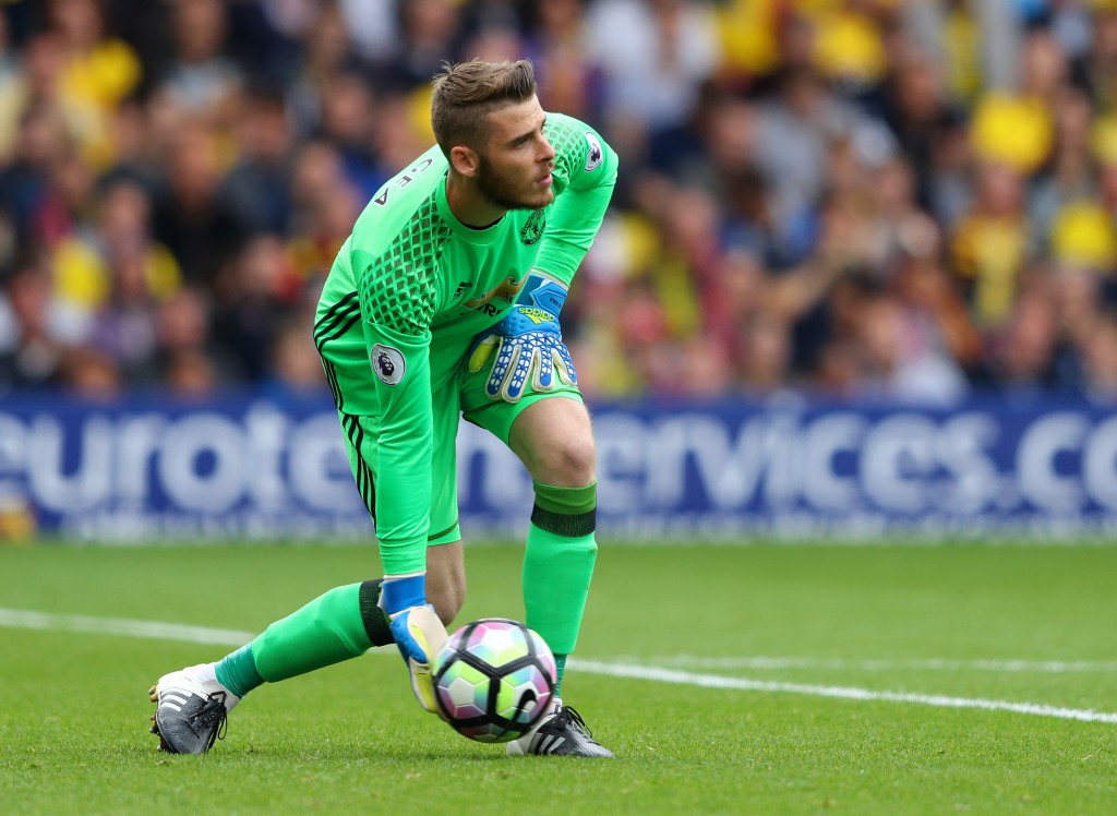 WATFORD, ENGLAND - SEPTEMBER 18: David De Gea of Manchester United in action during the Premier League match between Watford and Manchester United at Vicarage Road on September 18, 2016 in Watford, England. (Photo by Richard Heathcote/Getty Images)
