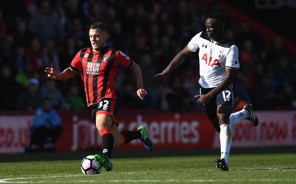 BOURNEMOUTH, ENGLAND - OCTOBER 22: Jack Wilshere of AFC Bournemouth and Victor Wanyama of Tottenham Hotspur compete for the ball during the Premier League match between AFC Bournemouth and Tottenham Hotspur at Vitality Stadium on October 22, 2016 in Bournemouth, England. (Photo by Mike Hewitt/Getty Images)