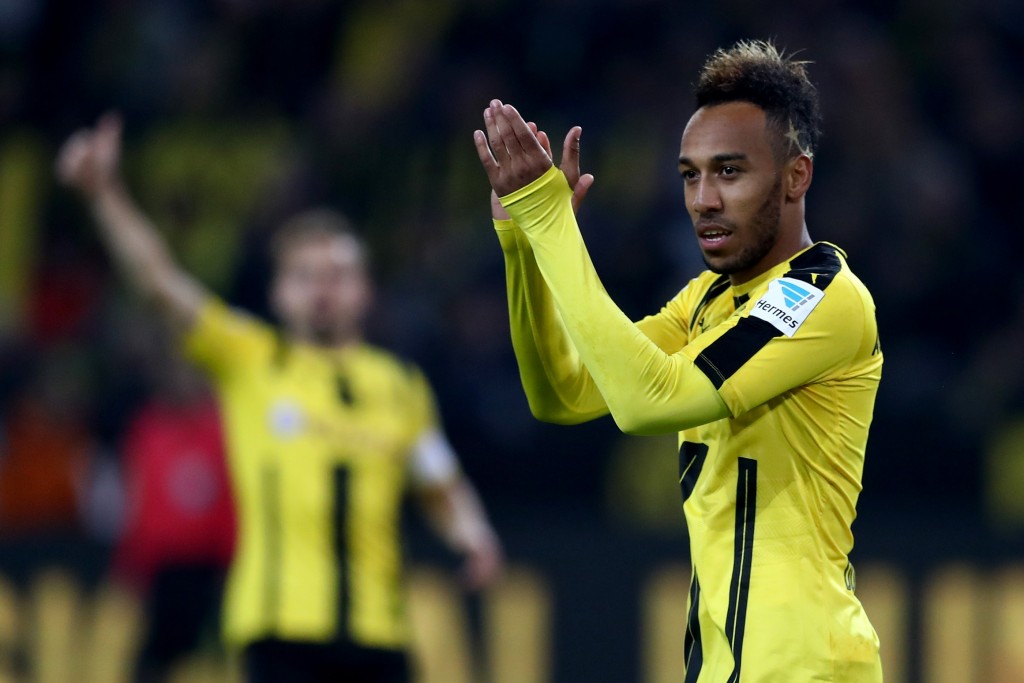 DORTMUND, GERMANY - OCTOBER 14: Pierre-Emerick Aubameyang of Borussia Dortmund looks on during the Bundesliga match between Borussia Dortmund and Hertha BSC at Signal Iduna Park on October 14, 2016 in Dortmund, Germany. (Photo by Lars Baron/Bongarts/Getty Images)