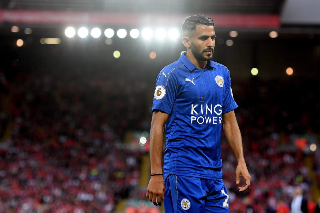 LIVERPOOL, ENGLAND - SEPTEMBER 10: Riyad Mahrez of Leicester City looks on during the Premier League match between Liverpool and Leicester City at Anfield on September 10, 2016 in Liverpool, England. (Photo by Michael Regan/Getty Images)
