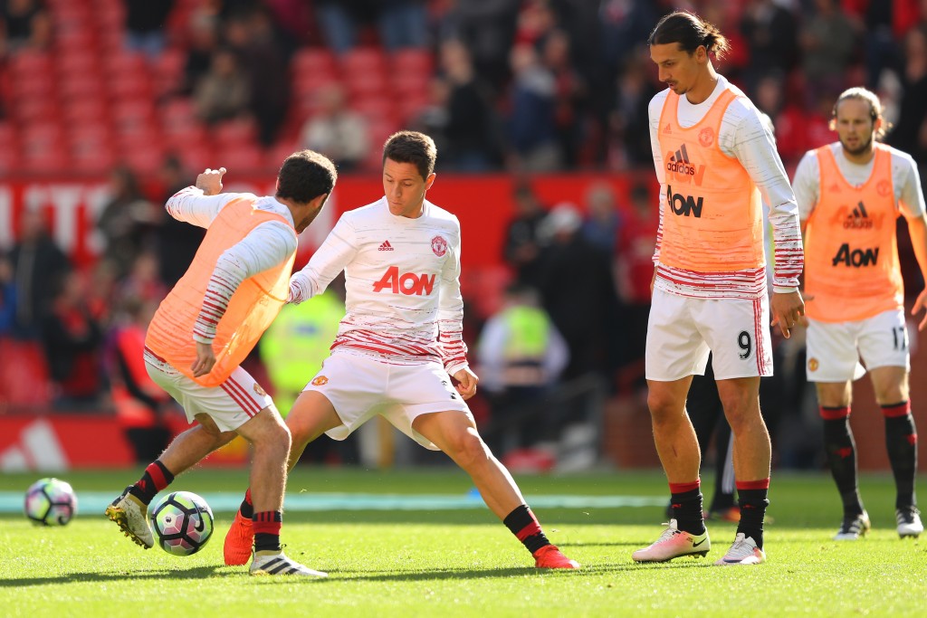 MANCHESTER, ENGLAND - OCTOBER 02: Ander Herrera of Manchester United warms up prior to kick off during the Premier League match between Manchester United and Stoke City at Old Trafford on October 2, 2016 in Manchester, England. (Photo by Richard Heathcote/Getty Images)
