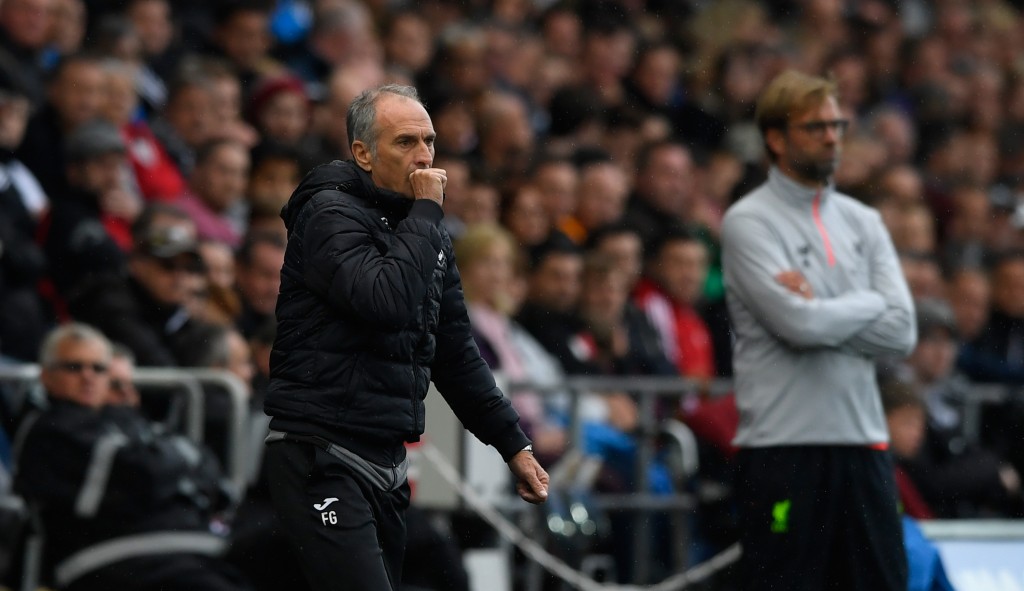 SWANSEA, WALES - OCTOBER 01: Manager Francesco Guidolin reacts during the Premier League match between Swansea City and Liverpool at Liberty Stadium on October 1, 2016 in Swansea, Wales. (Photo by Stu Forster/Getty Images)