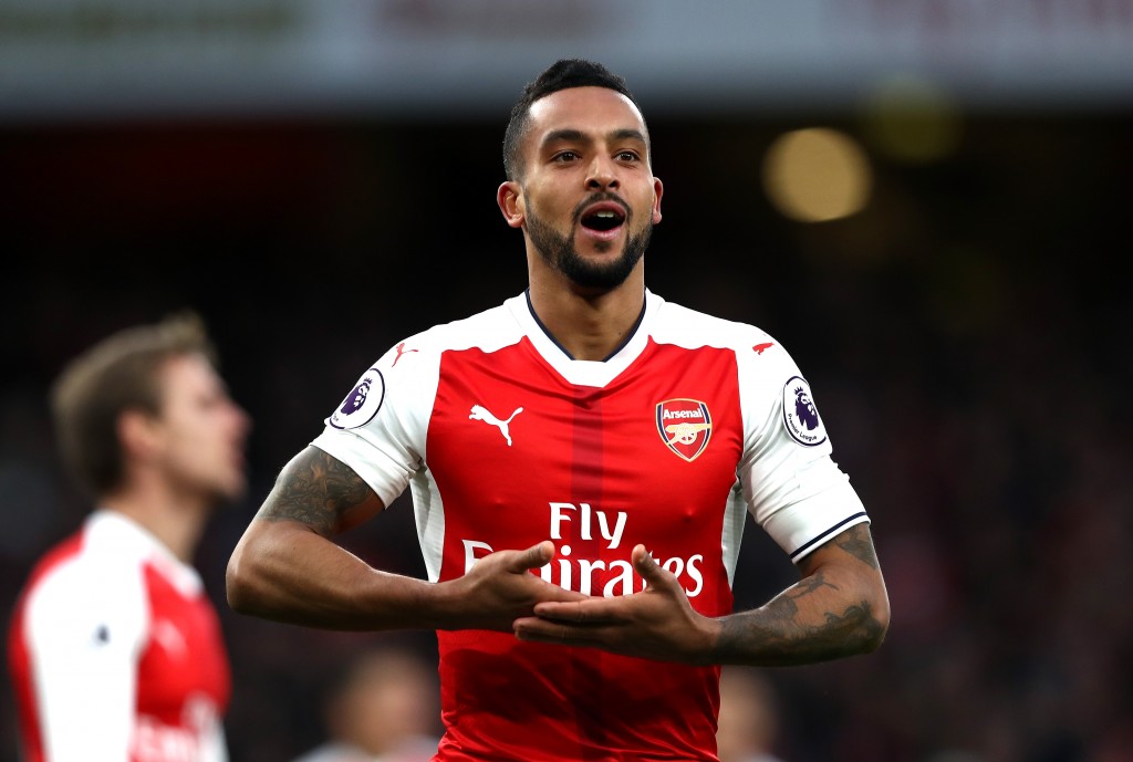 LONDON, ENGLAND - NOVEMBER 27: Theo Walcott of Arsenal celebrates scoring his sides second goal during the Premier League match between Arsenal and AFC Bournemouth at Emirates Stadium on November 27, 2016 in London, England. (Photo by Clive Rose/Getty Images)