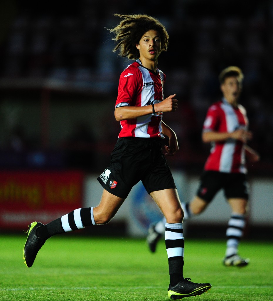 EXETER, UNITED KINGDOM - JULY 28: Ethan Ampadu of Exeter City during the Pre Season Friendly match between Exeter City and Cardiff City at St James Park on July 28, 2016 in Exeter, England. (Photo by Harry Trump/Getty Images)