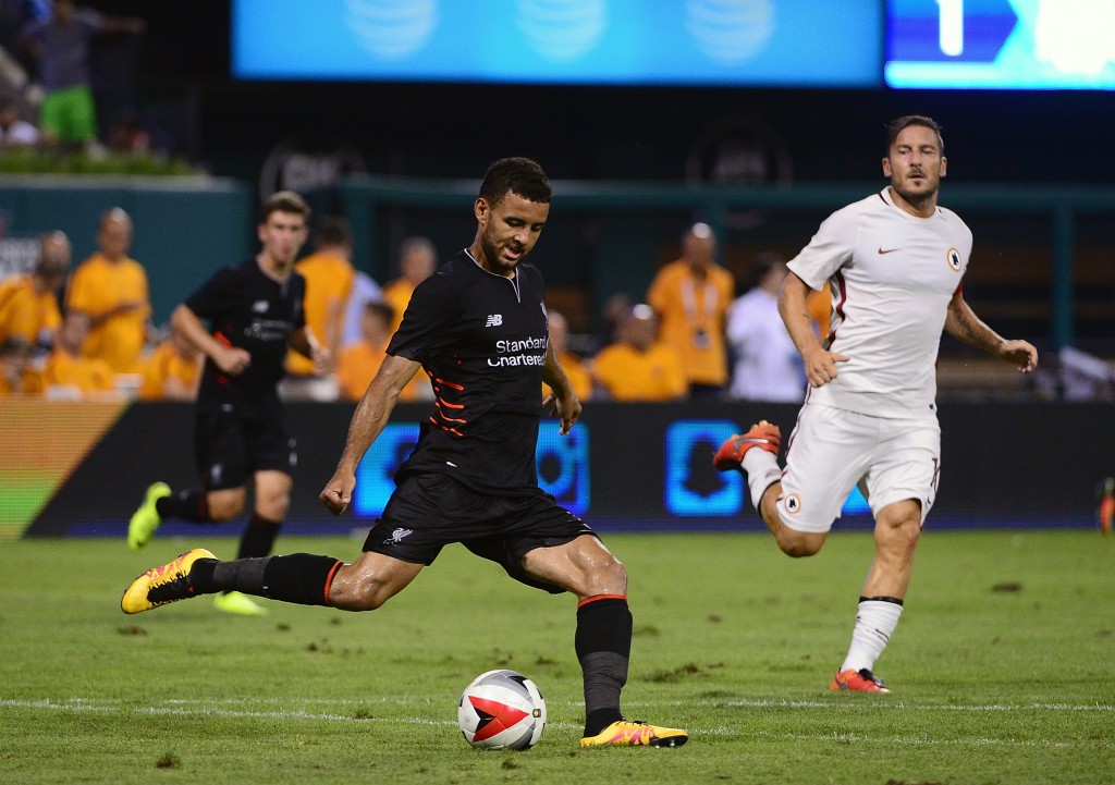 ST LOUIS, MO - AUGUST 01: Kevin Stewart #35 of Liverpool FC handles the ball against AS Roma during a friendly match at Busch Stadium on August 1, 2016 in St Louis, Missouri. AC Roma won 2-1. (Photo by Jeff Curry/Getty Images)