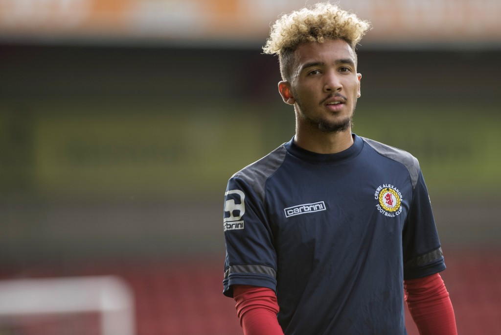 CREWE, ENGLAND - JULY 22: Alex Kiwomya of Crewe Alexandra prior to the Pre-Season Friendly between Crewe Alexandra and Bolton Wanderers at The Alexandra Stadium on July 22, 2016 in Crewe, England. (Photo by Nathan Stirk/Getty Images)