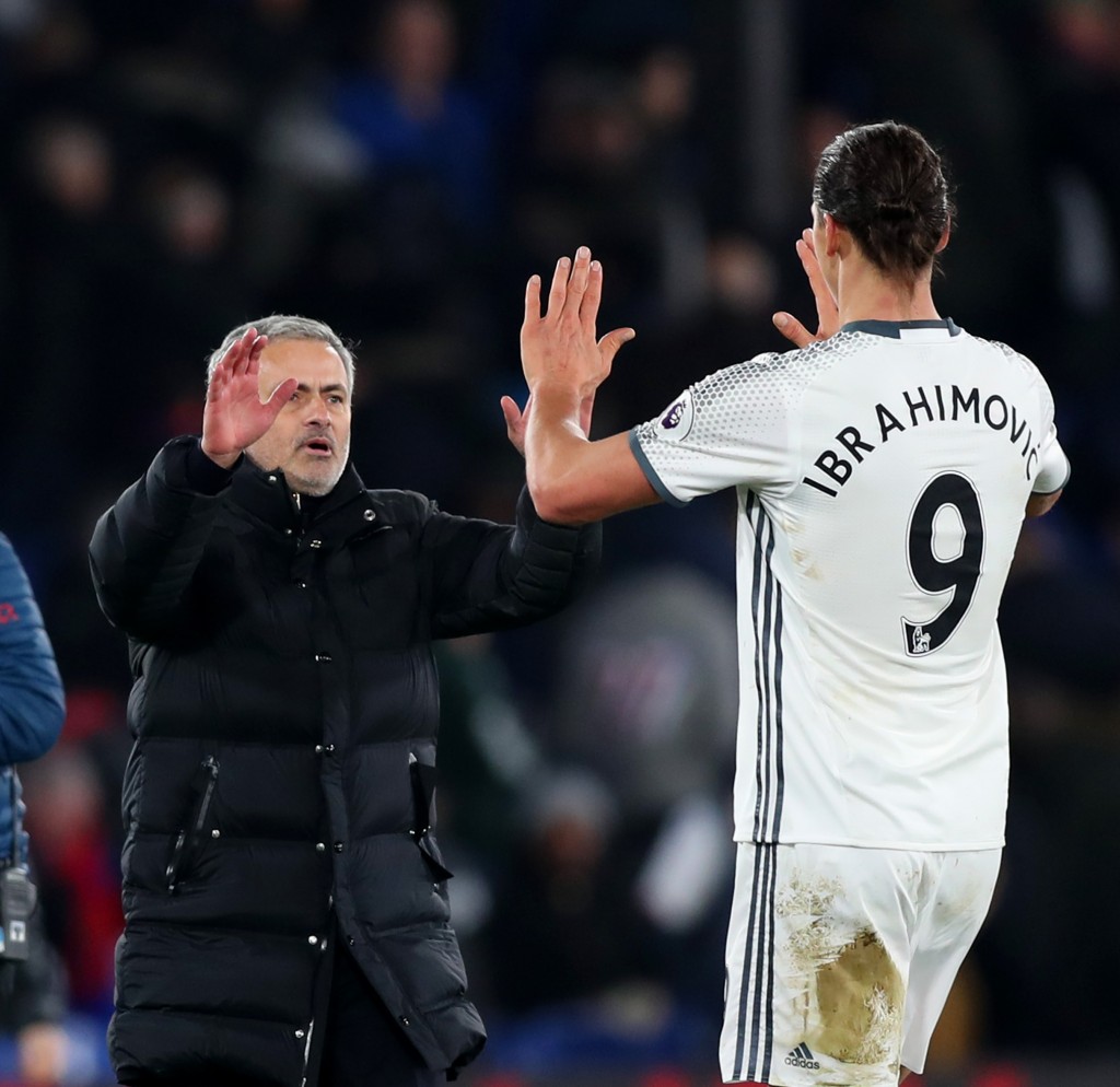 LONDON, ENGLAND - DECEMBER 14: Jose Mourinho, Manager of Manchester United congratulates Zlatan Ibrahimovic after the Premier League match between Crystal Palace and Manchester United at Selhurst Park on December 14, 2016 in London, England. (Photo by Christopher Lee/Getty Images)