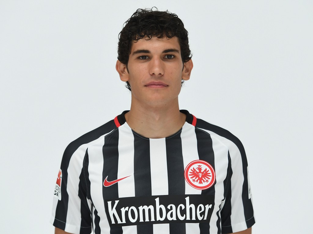 FRANKFURT AM MAIN, GERMANY - JULY 21: Jesus Vallejo poses during the Eintracht Frankfurt Team Presentation on July 21, 2016 in Frankfurt am Main, Germany. (Photo by Jan Huebner - Pool/Getty Images)