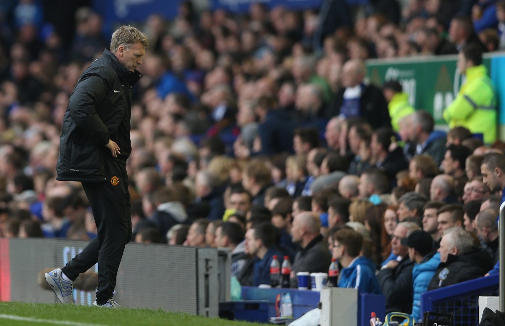 LIVERPOOL, ENGLAND - APRIL 20: Manchester United manager David Moyes shows his dejection as he walks back to his team bench during the Barclays Premier League match between Everton and Manchester United at Goodison Park on April 20, 2014 in Liverpool, England, his final game in charge for the Red Devils. (Photo by Clive Brunskill/Getty Images)