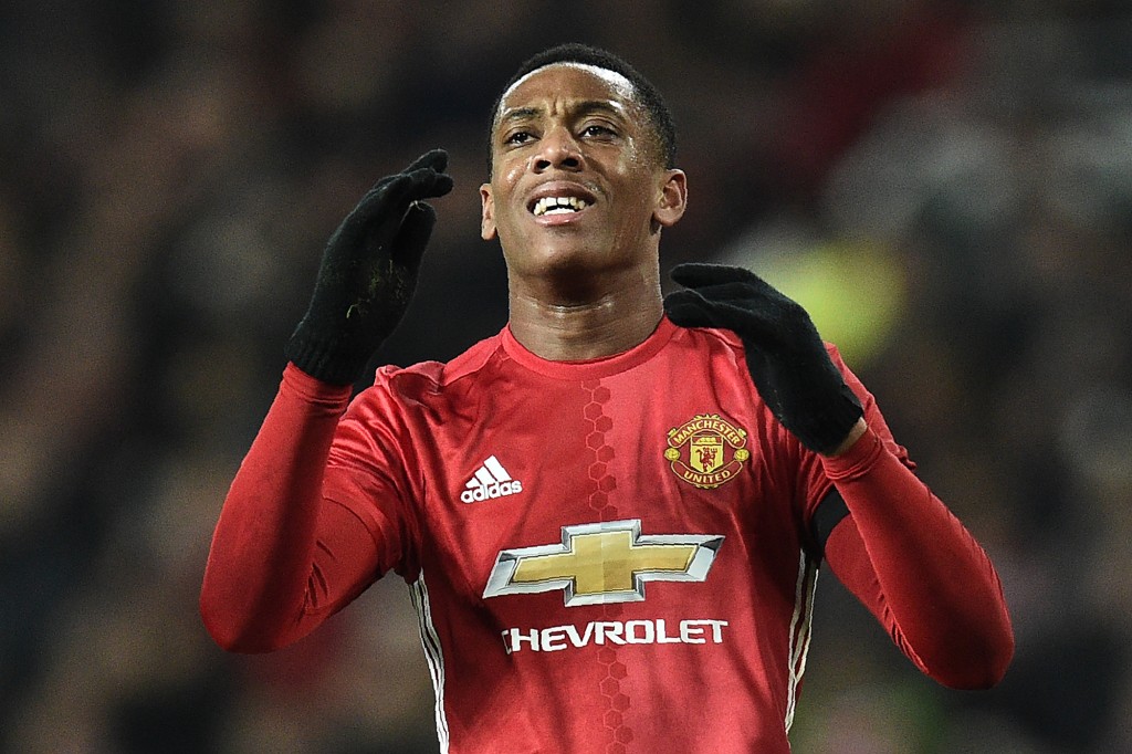 Anthony Martial has failed to match the highs of last season, and has subsequently lost his place in the starting lineup. (Photo by Oli Scarff/AFP/Getty Images)