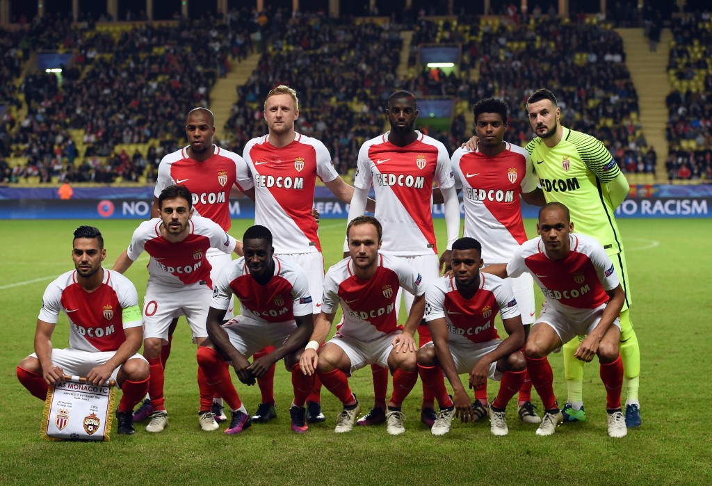 Monaco's French defender Djibril Sidibe, (Front row, extreme Left), Monaco's French midfielder Tiemoue Bakayoko (Front row, third from left) pose for a team photo ahead the UEFA Champions League Group E football match between AS Monaco FC and PFC CSKA Moscow at the Louis II Stadium in Monaco on November 2, 2016. (Photo by Anne-Christine Poujoulat/AFP/Getty Images)