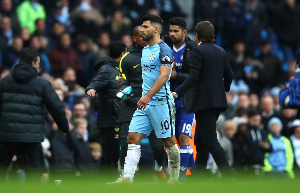 MANCHESTER, ENGLAND - DECEMBER 03: Sergio Aguero of Manchester City walks off the pitch after sent off during the Premier League match between Manchester City and Chelsea at Etihad Stadium on December 3, 2016 in Manchester, England. (Photo by Clive Brunskill/Getty Images)
