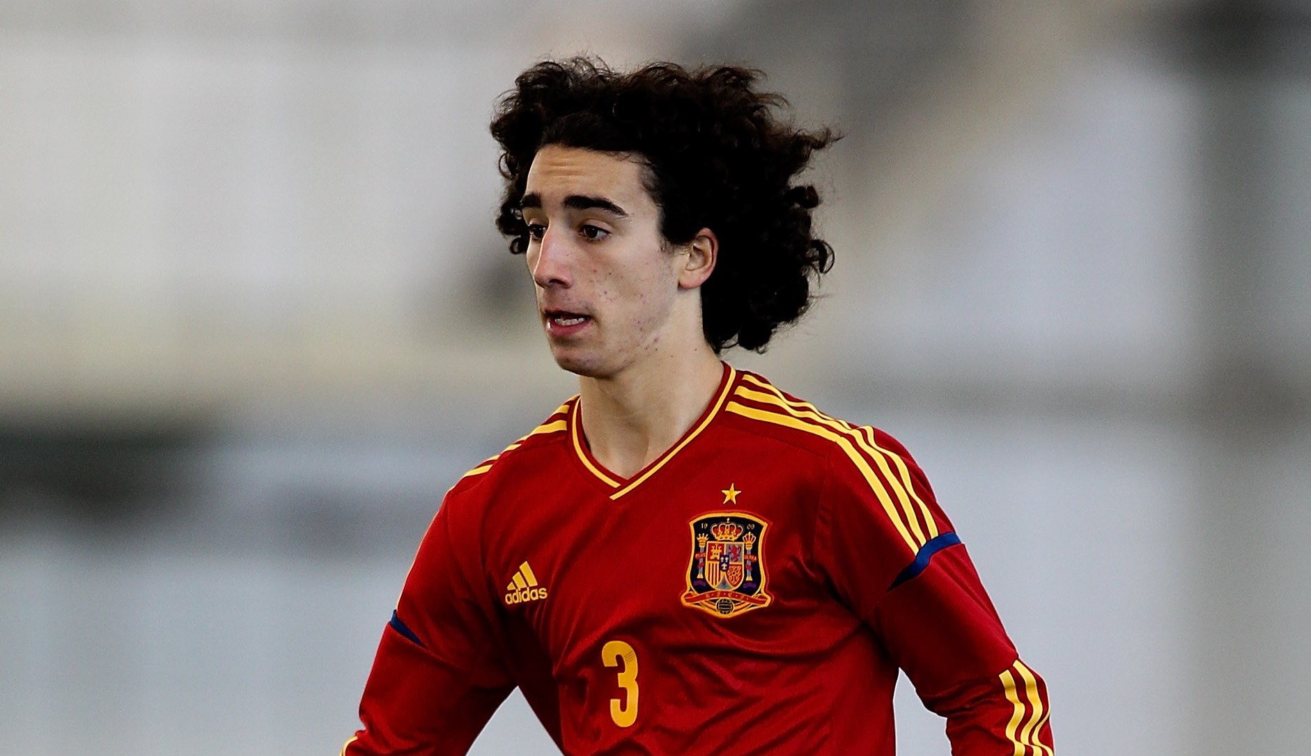 BURTON-UPON-TRENT, ENGLAND - FEBRUARY 11: Marc Cucurella of Spain in action during a U16 International match between Spain and Belgium at St Georges Park on February 11, 2014 in Burton-upon-Trent, England. (Photo by Ben Hoskins/Getty Images)
