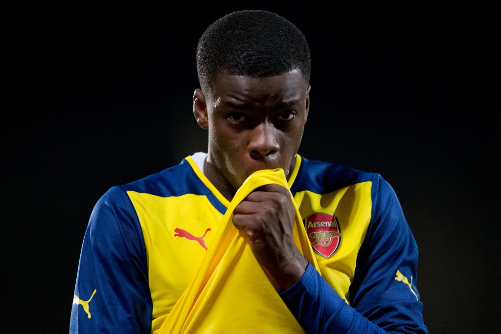 MAJADAHONDA, SPAIN - JANUARY 27: Stephy Mavididi of Arsenal looks on after losing the UEFA Youth League match between Atletico de Madrid and Arsenal at Atletico de Madrid Sport City on January 27, 2015 in Majadahonda, Spain. (Photo by Gonzalo Arroyo Moreno/Getty Images)