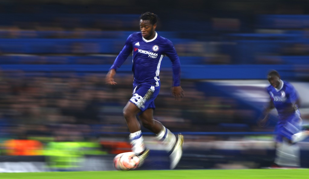 LONDON, ENGLAND - JANUARY 08: Michy Batshuayi of Chelsea in action during The Emirates FA Cup Third Round match between Chelsea and Peterborough United at Stamford Bridge on January 8, 2017 in London, England. (Photo by Ian Walton/Getty Images)